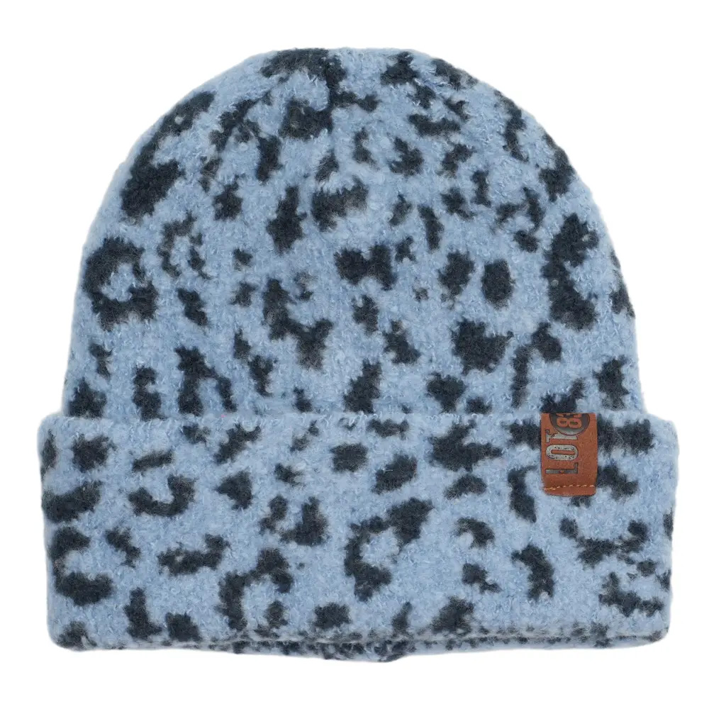 % LOT83 Mütze Nr. 7, Beanie Suus Leopard  Blau