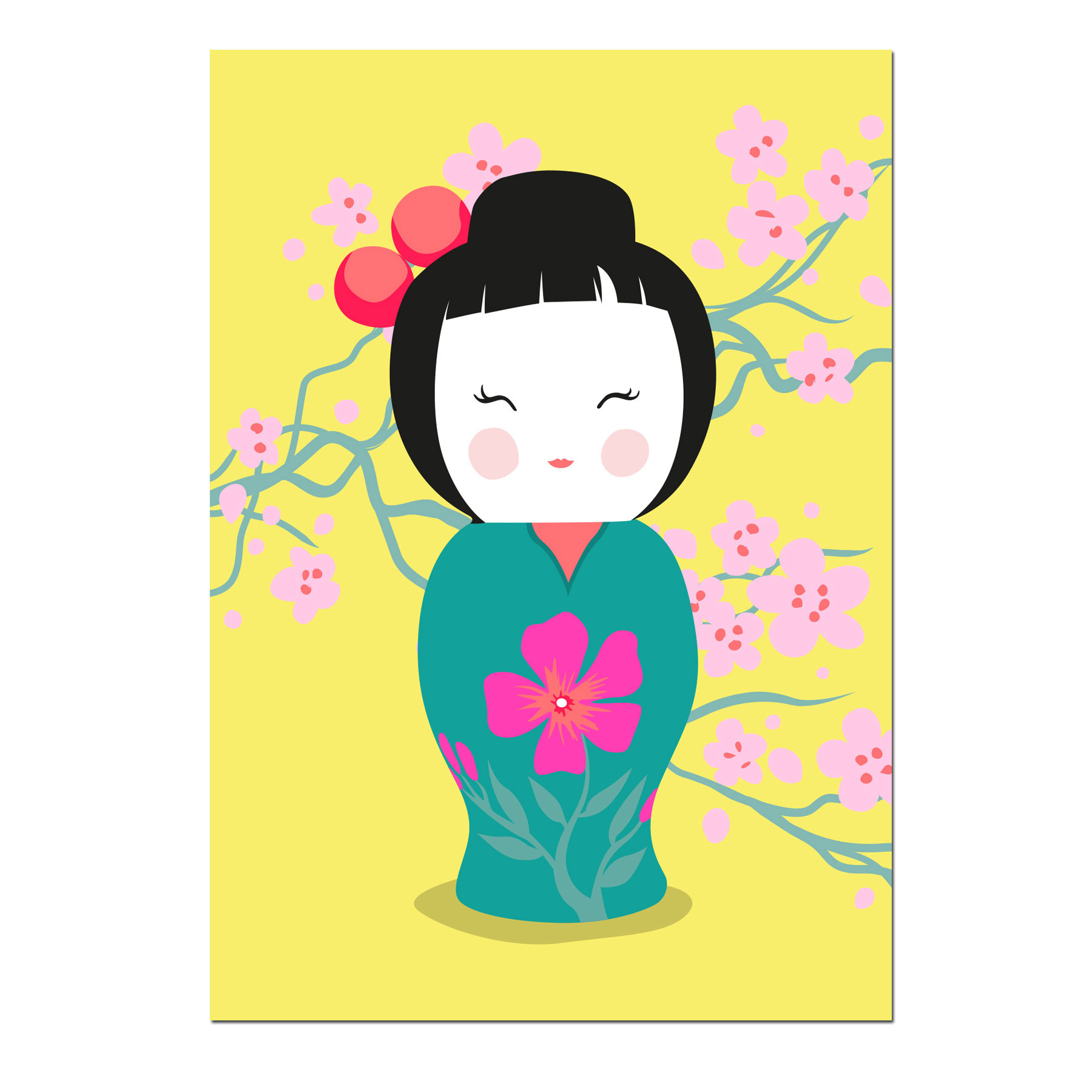 Postkarte  Asian Doll yellow,  neon,  von happiness 