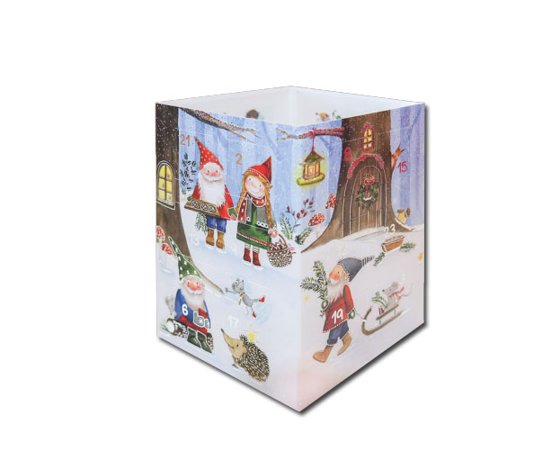Adventskalender Karte , als Windlicht zum Aufstellen " Zwerge im Winterwald"