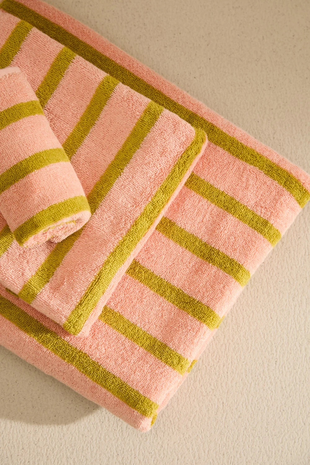 Badehandtuch mit rosa und grünen Streifen Saturno, ca. 30 x 50, Gästehandtuch