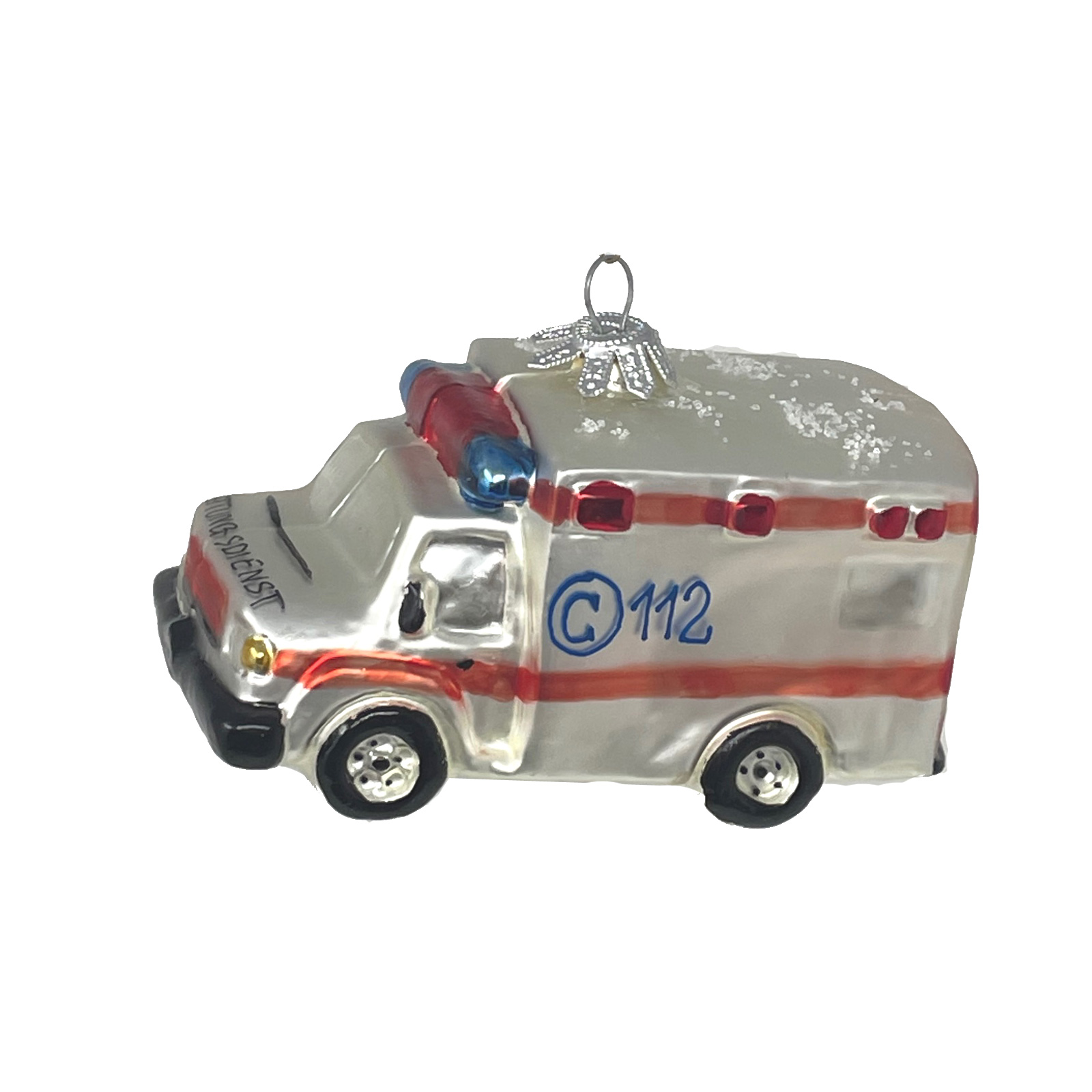 Christbaumschmuck Krankenwagen, Rettungsdienst, ca. 5,5 x 10 cm von Oberfränkische Glasmanufaktur, Glas