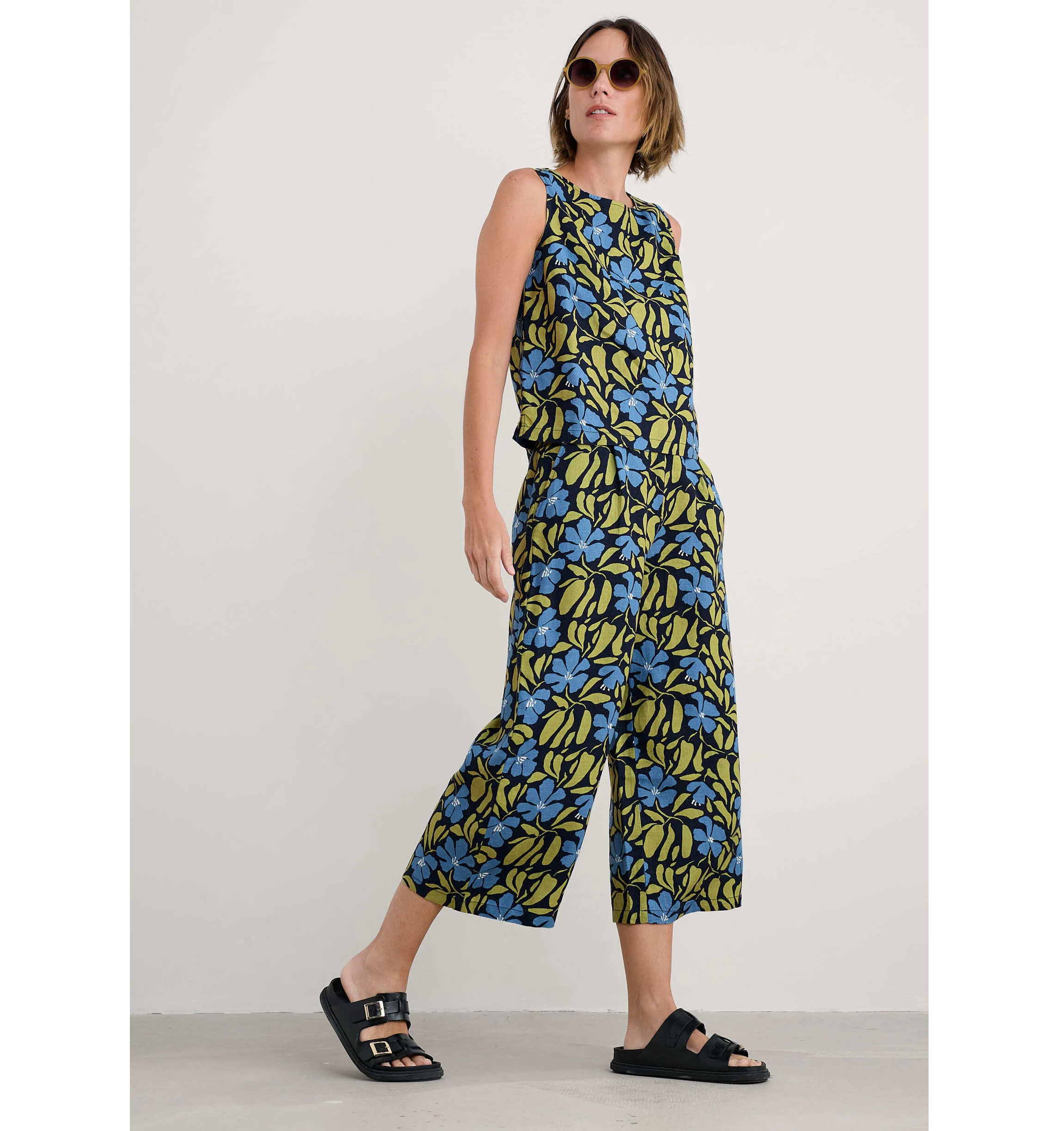 % SEASALT CORNWALL Leinenhose Peaceful Haven Culottes- Leafy Floral Maritime %