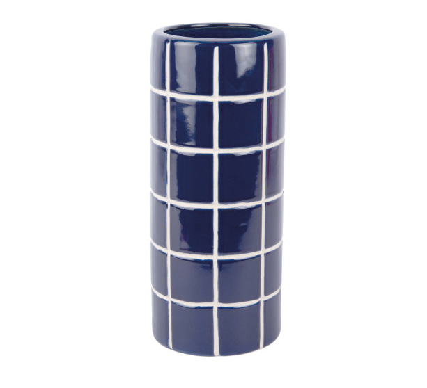 Vase Retro Fliesen Blau, Vase Retro Tiles Round Medium Höhe 30 cm, D. 13 cm