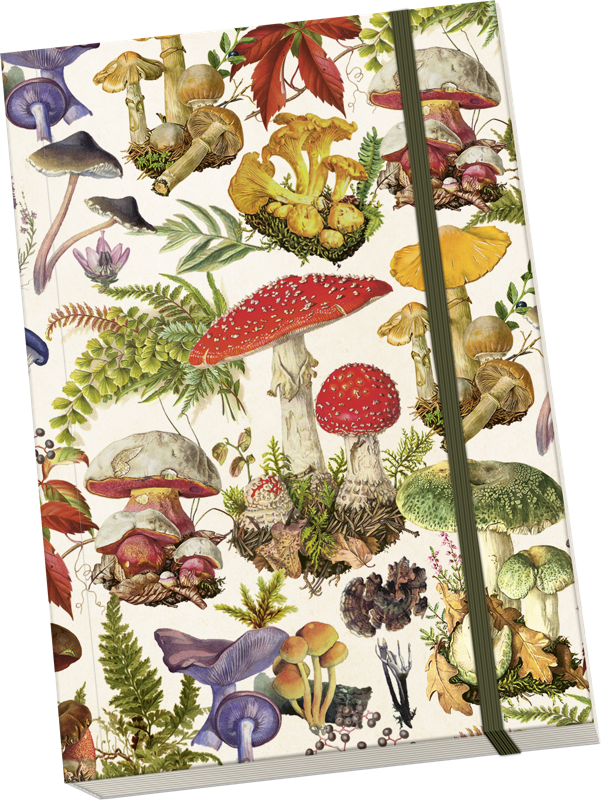 Sköna Ting Notizbuch A5 "Mushroom forest" 96 Blatt, mit Gummiband aus Schweden, Pilze