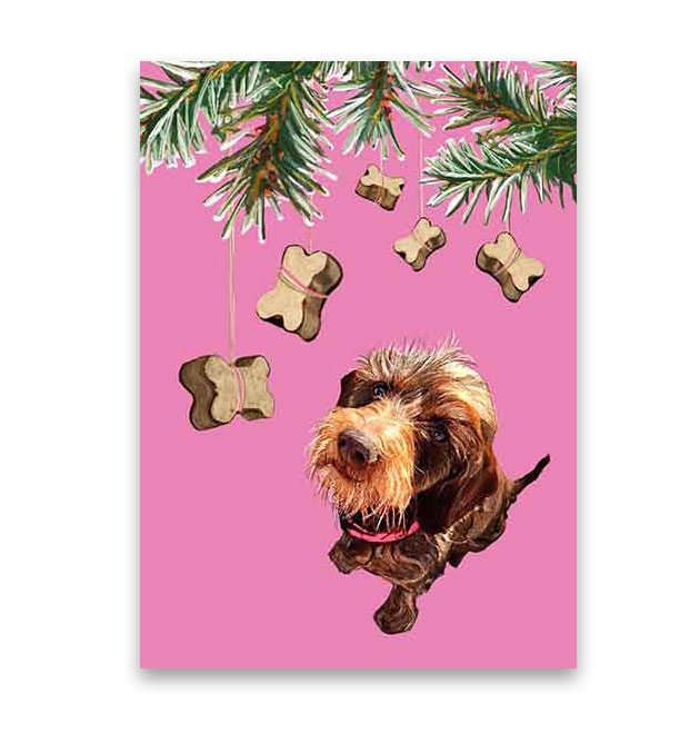 Postkarte XMAS Rosa mit Leckerli, Weihnachten Postkarte von m-illu , Dackel