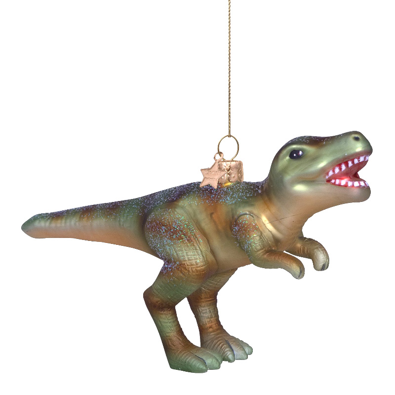 Weihnachtskugel Dino, Grün, Glas, H. ca. 9 cm von Vondels, Dinosaurier