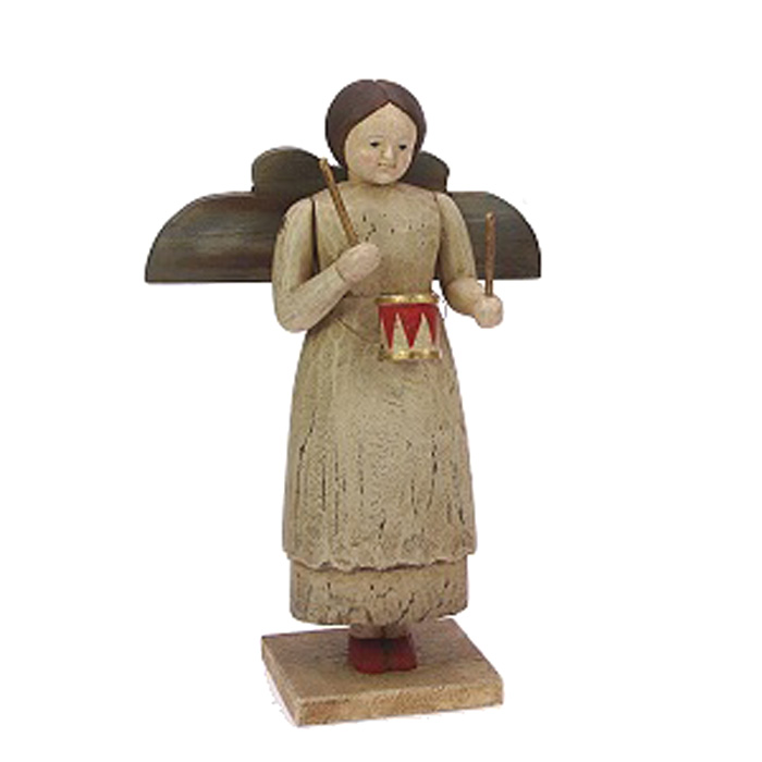 Engel Nr. 11 mit Trommel, Vintage Look, ca. 17,5 x 12 x 27 cm, Holzoptik Weihnachten , Weihnachtsengel von Meander