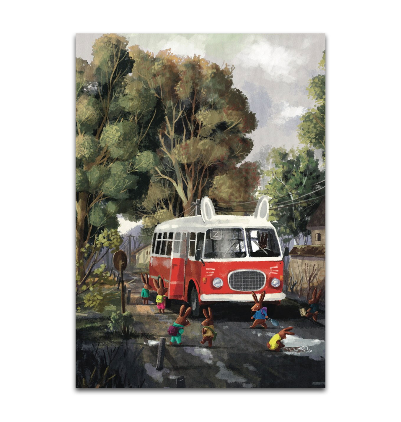 Inkognito Postkarte  Hasenbus von Emilia Dziubak