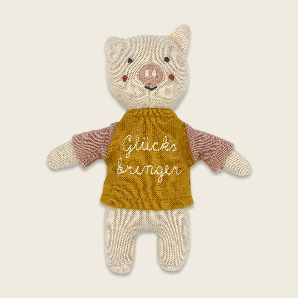 Glücksbringer-Schwein mit Shirt gelb/rosa Kuscheltier von Ava & Yves , ca. 15 cm 