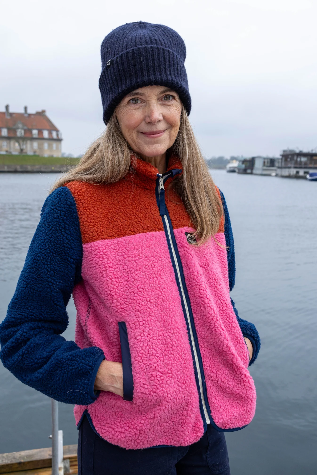 Danefae Danebirk Fleece Zip-Up Chili/Soft Cherry/Dark Navy, Teddy Jacke