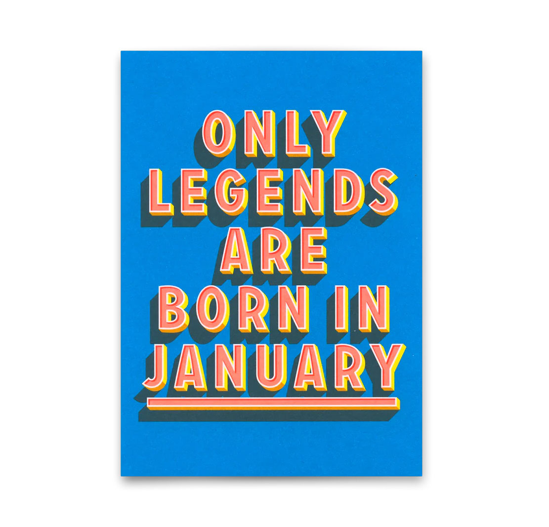 Postkarte "Legends Januar" | Coole Karte mit Spruch zum Geburtstag von Deli Cards      