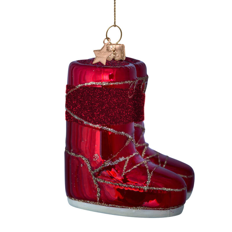 Weihnachtskugel Schnee Schuh Rot, H. ca. 7,5 cm, Glas von Vondels, Ornament glass opal red snow boots 