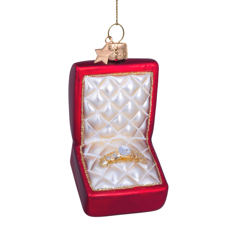 Weihnachtsanhänger Hochzeitsring in der Box, Rot, Glas,  Höhe ca. 9 cm, Liebe, Hochzeit von Vondels