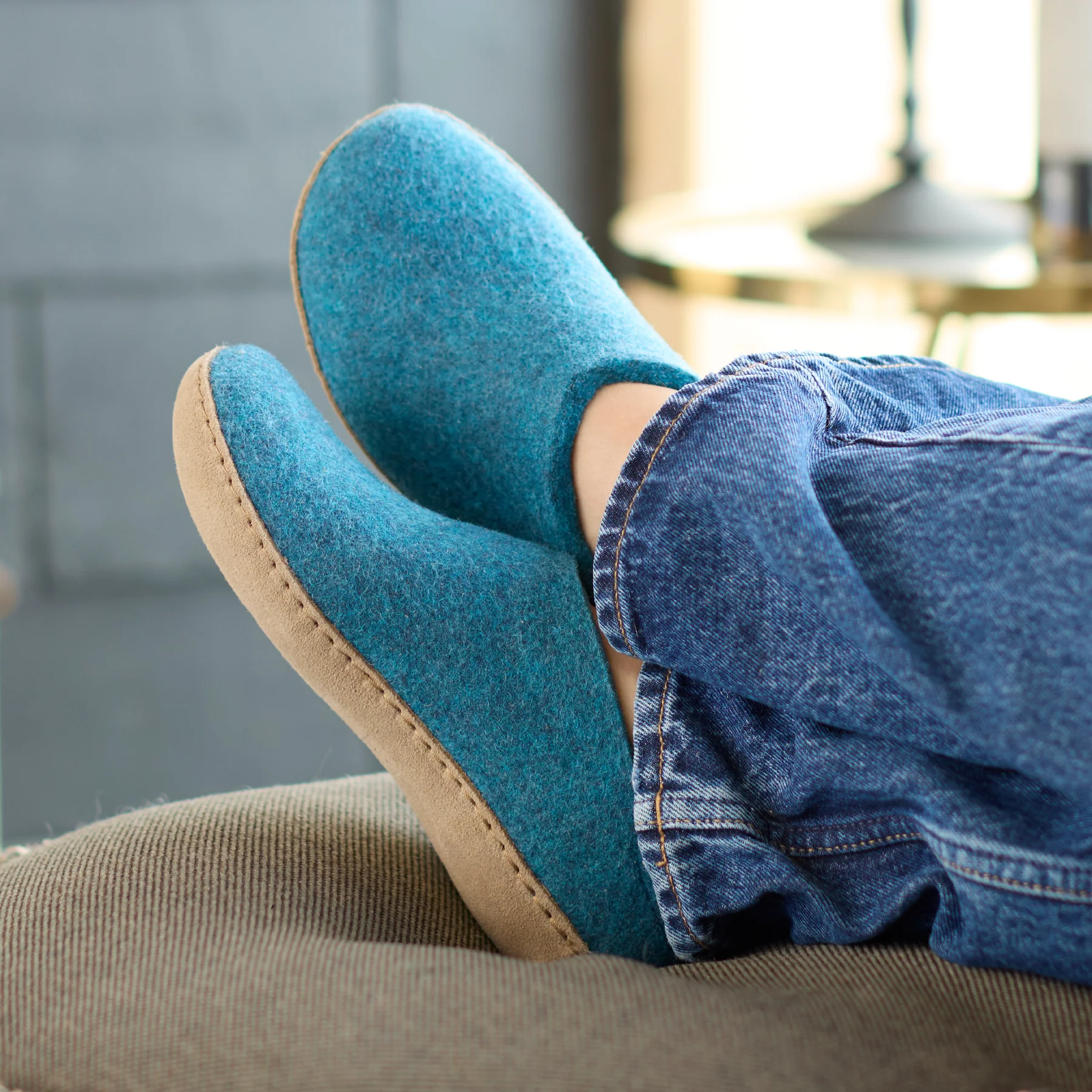 Glerups Open Heel / Slipper 100% Wollfilz , Hausschuhe, Schlappen Petrol