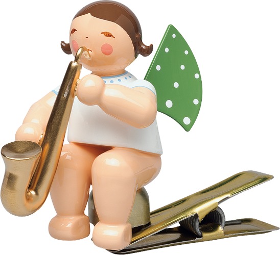 Wendt & Kühn Engel mit Saxofon, auf Klemme, blonde Haare