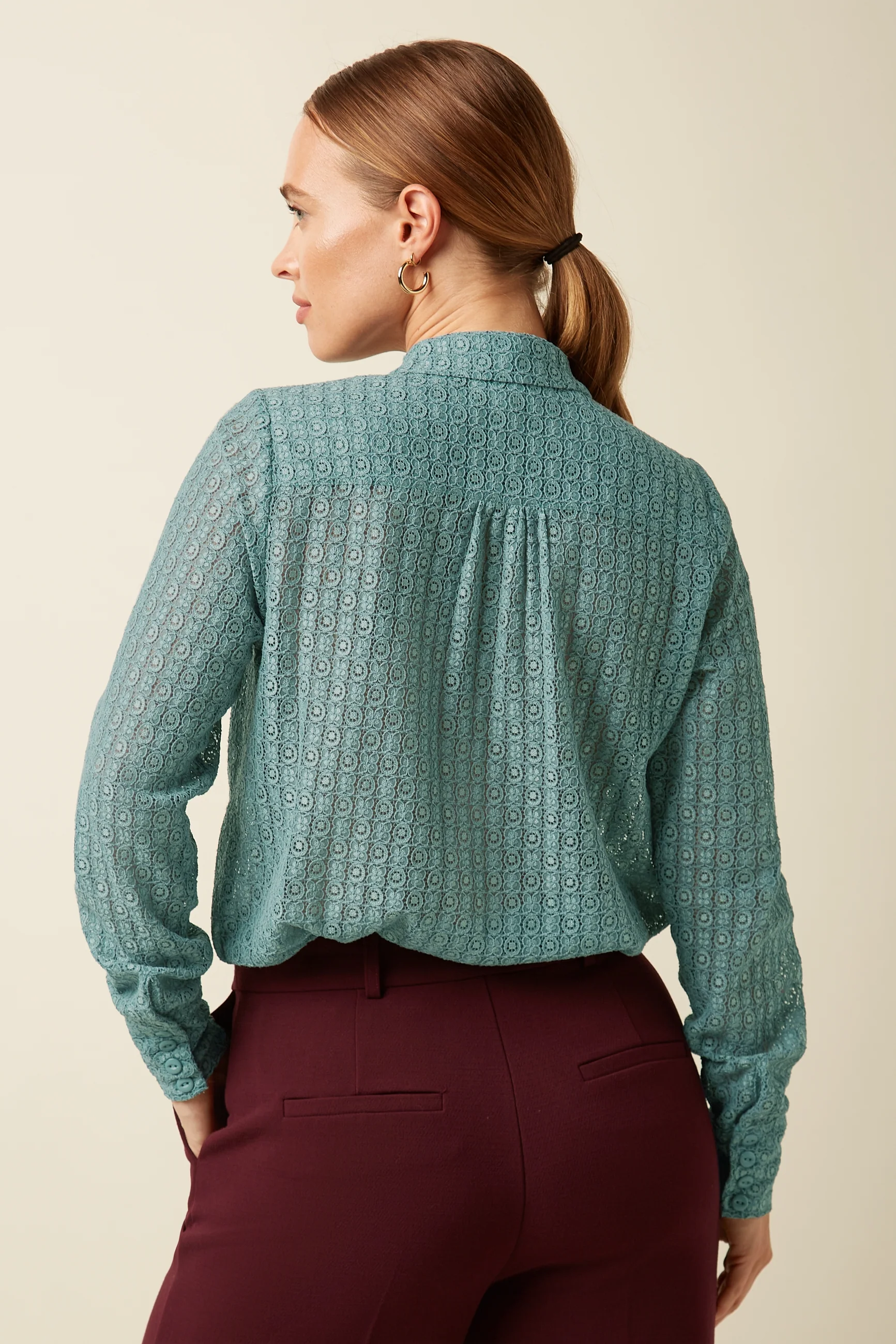 King Louie Elia Blouse Branco Lace, Farbe Silver Green - Branco Lace, Bluse