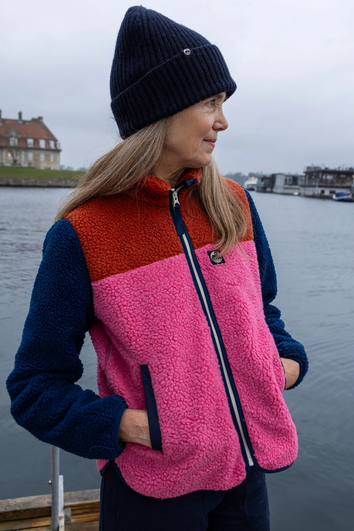 Danefae Danebirk Fleece Zip-Up Chili/Soft Cherry/Dark Navy, Teddy Jacke