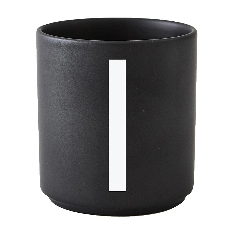 Design Letters AJ Cup, Porzellan Becher "I" , Farbe: Schwarz, Arne Jacobsen 