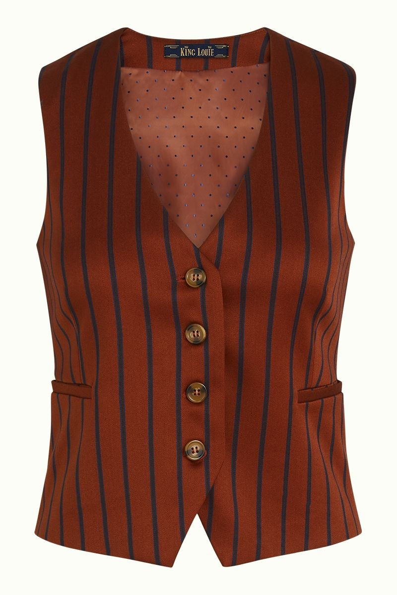 King Louie Marcie Bianca Gilet Cubano Stripe, Farbe: Patina Brown, Weste King Louie Marcie Bianca Gilet Cubano Stripe, Farbe: Patina Brown, Weste