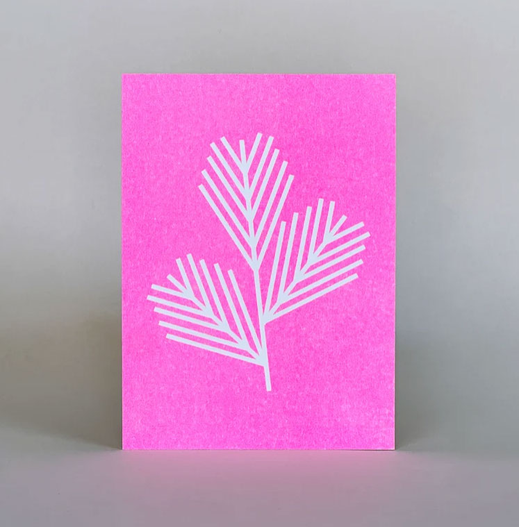Herr und Frau Rio Postkarte XMAS Neon Zweig , Risographie Postkarte Weihnachten
