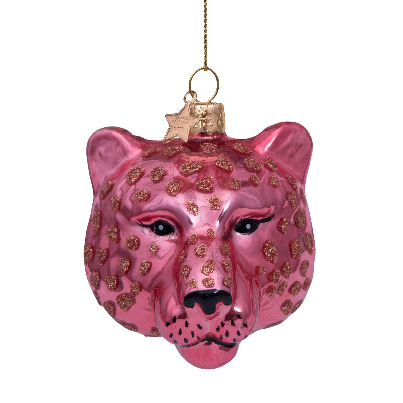 Weihnachtsanhänger Panther Kopf, opal blush,  Glas,  H. ca. 7 cm, Dschungel, Terra Flora