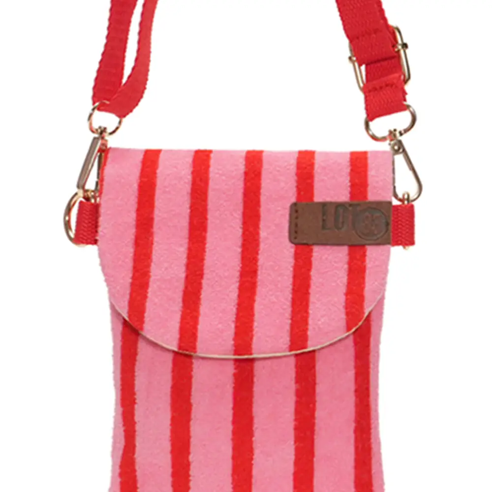 LOT83 Handytasche HANNA 04, Frottee,  Streifen Rot-Rosa, ca. 10 x 19 cm