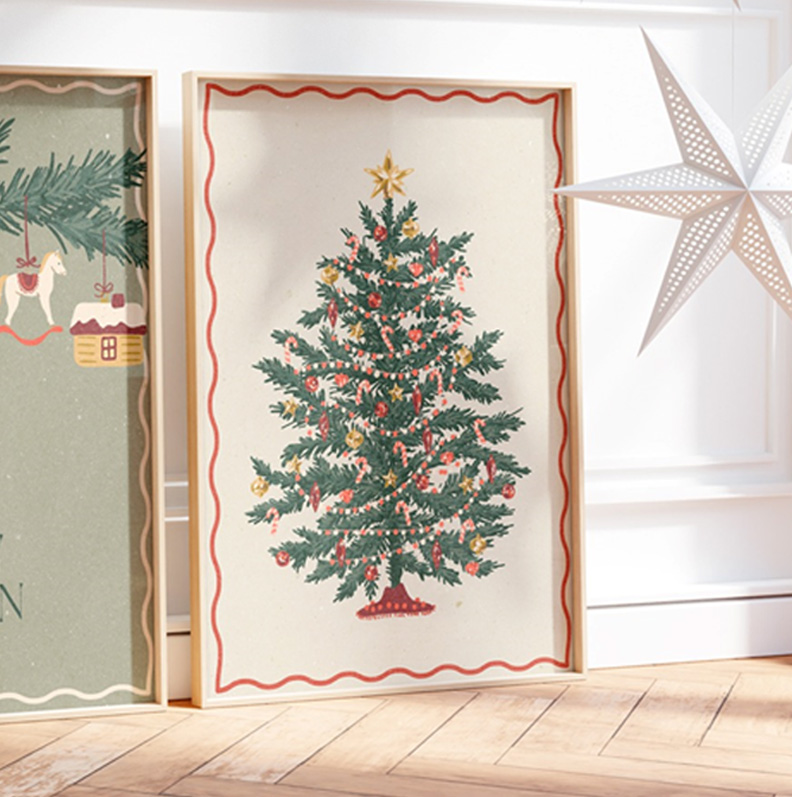 Bild 50 x 70 cm "Christmas Tree"  mit Rahmen Eiche