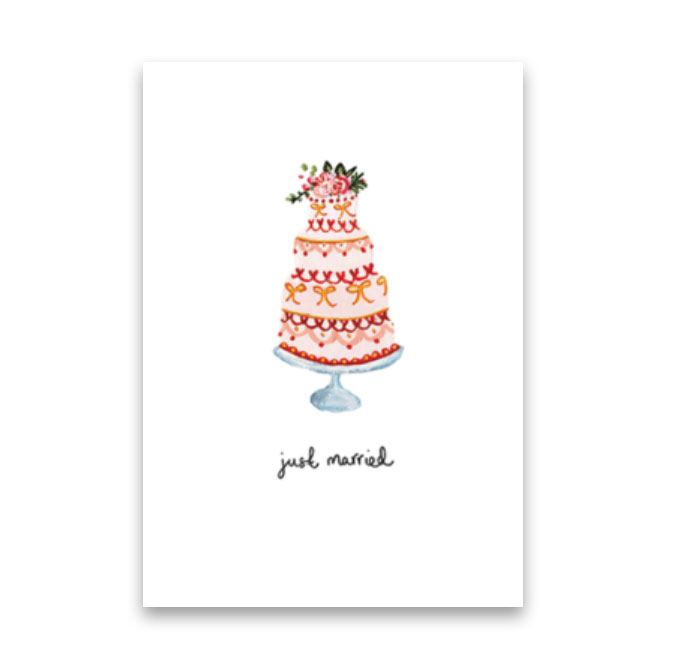 Doppelkarte Just married (Hochzeitstorte) , Hochzeitskarte von Louise Mulgrew  