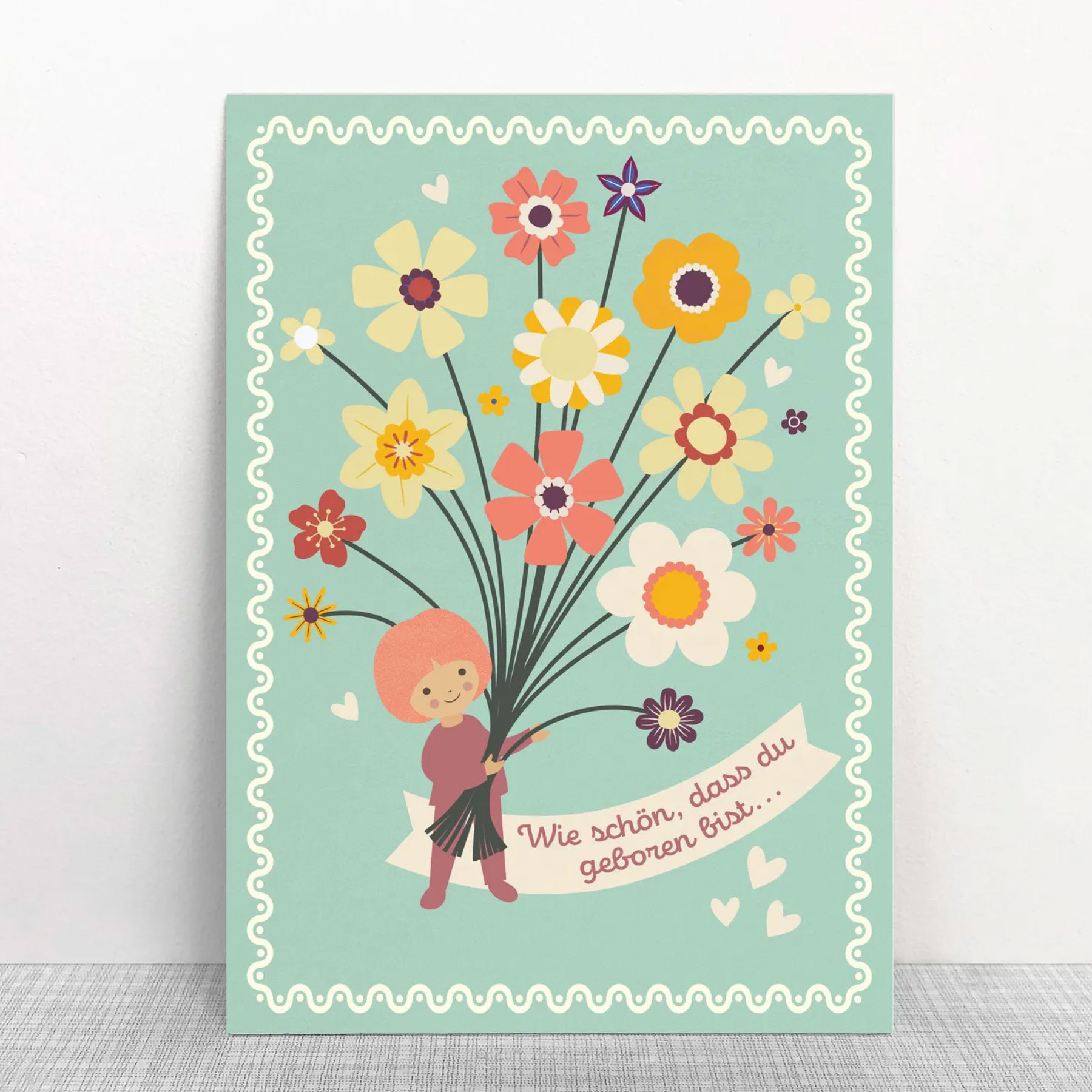 Monimari Postkarte Geburtstag Blumen , Holzschliffpappe von Monimari