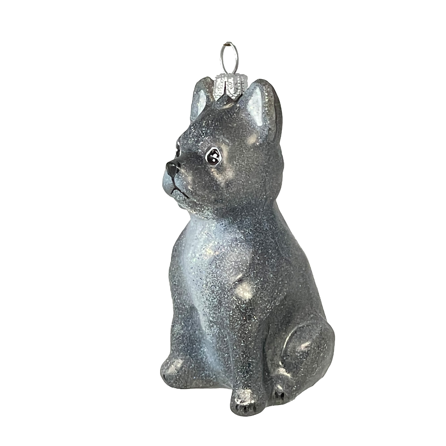 % Christbaumkugel Bulldogge grau klein, ca. 8,5 x 4,5 cm, Glas, Hund