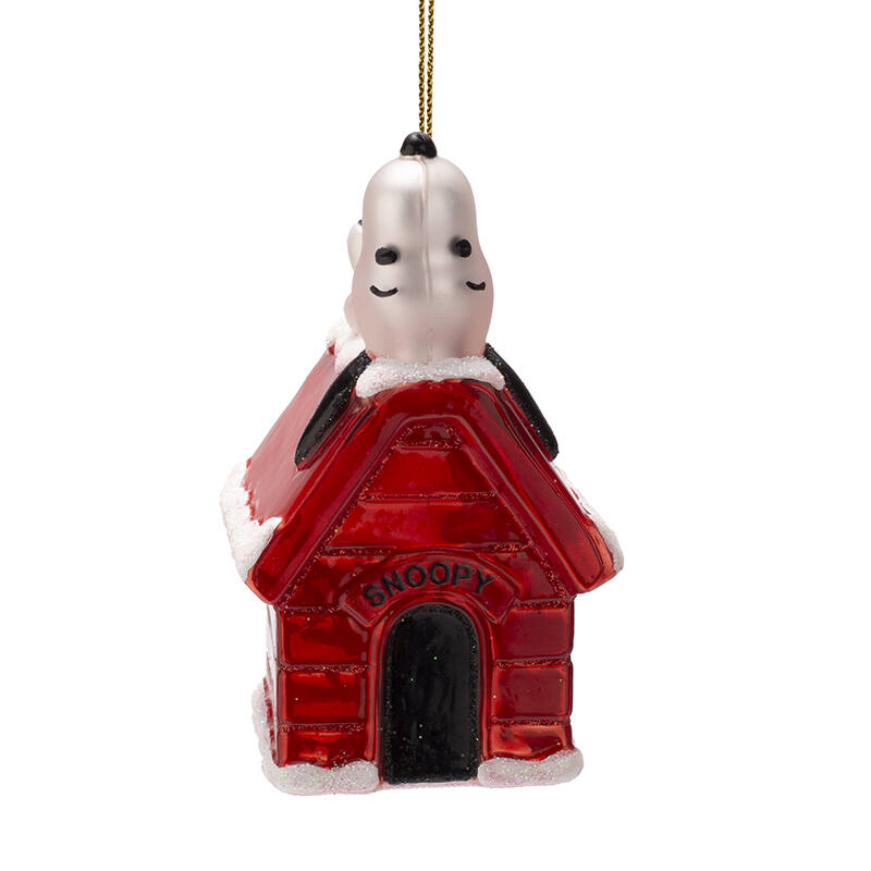 Weihnachtskugel Snoopy/Peanuts liegt auf Hundehütte,  ca. 11 cm, Glas von Vondels   