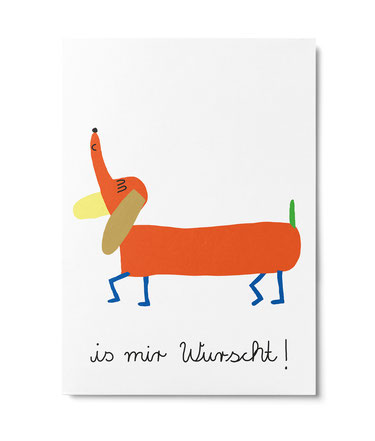 Postkarte "Wurscht" Dackel von Annika Kelm, Unter Pinien 