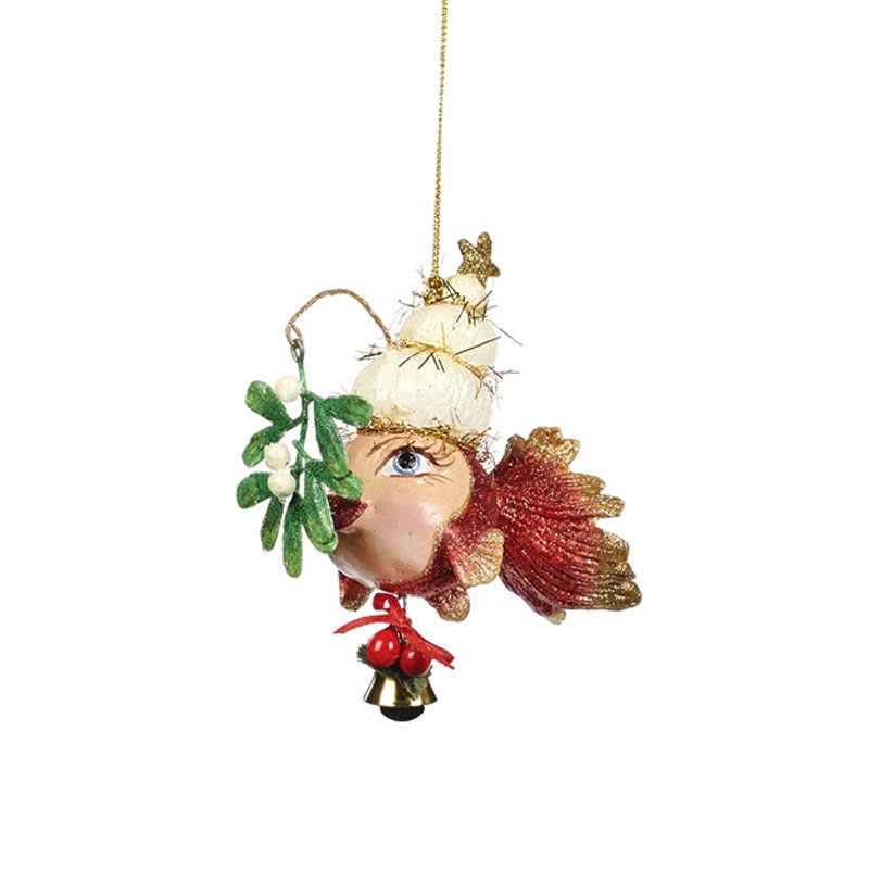 Santa FISHMAS XMAS Fisch, Mrs Santa Misch mit Mistelzweig,  ca.12 cm von  Catherine Collection / Goodwill 