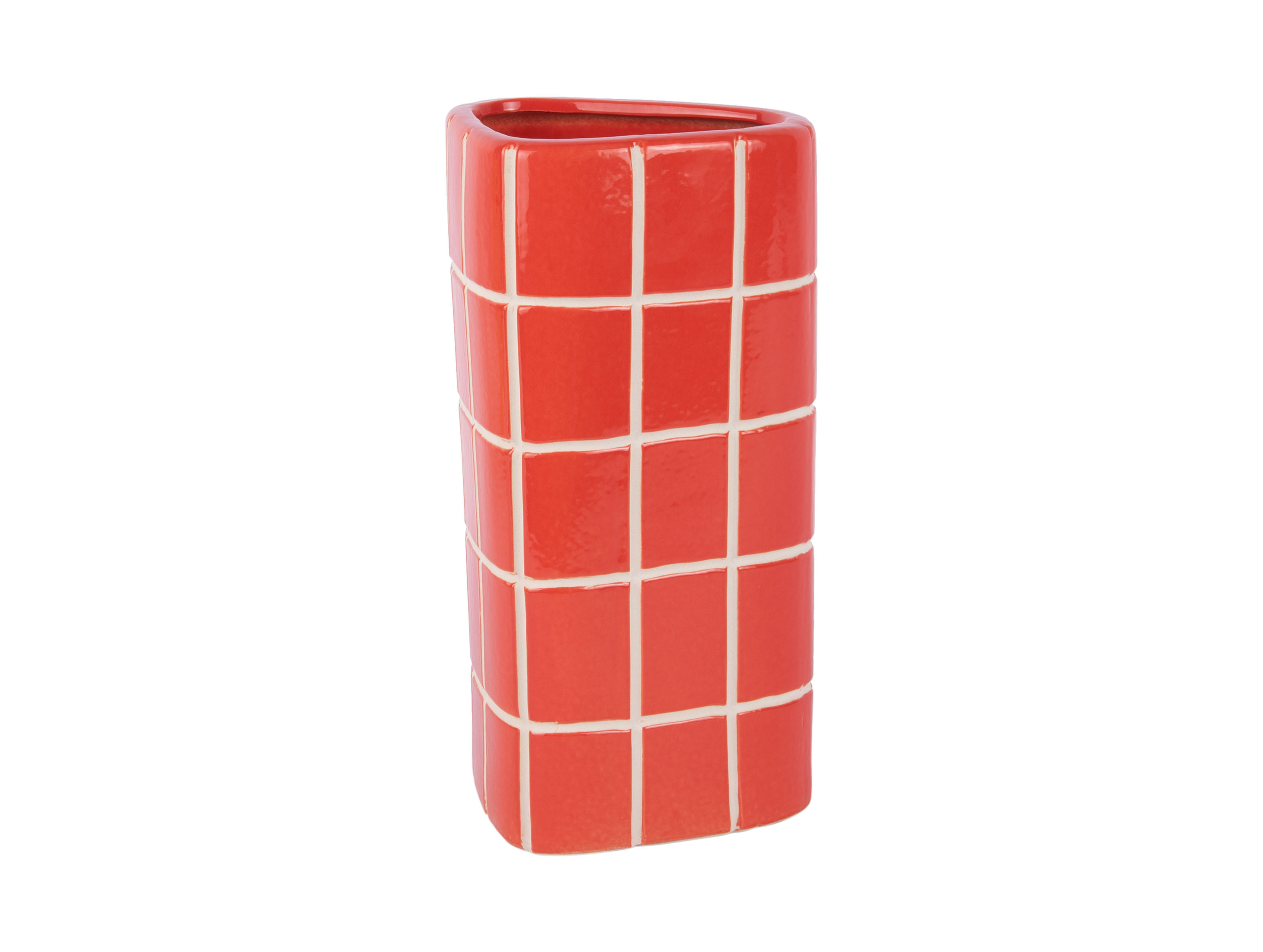 Vase Retro Fliesen Rot, Retro Tiles Triangular Medium Höhe 26 cm, D.11,5 cm  
