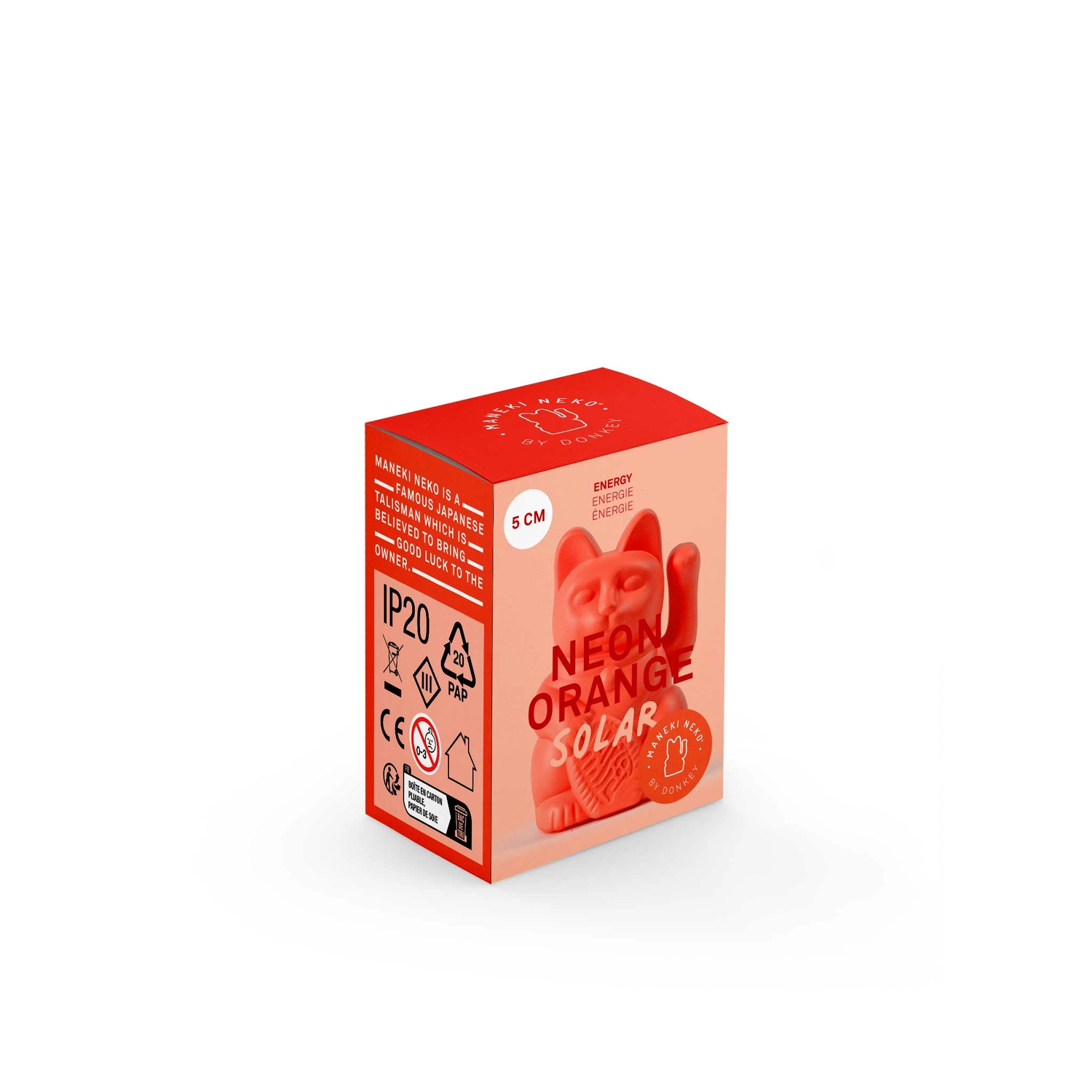 Lucky Cat Solar Neon Orange / Winkekatze/ Glückskatze , Mini, ca. 5 cm