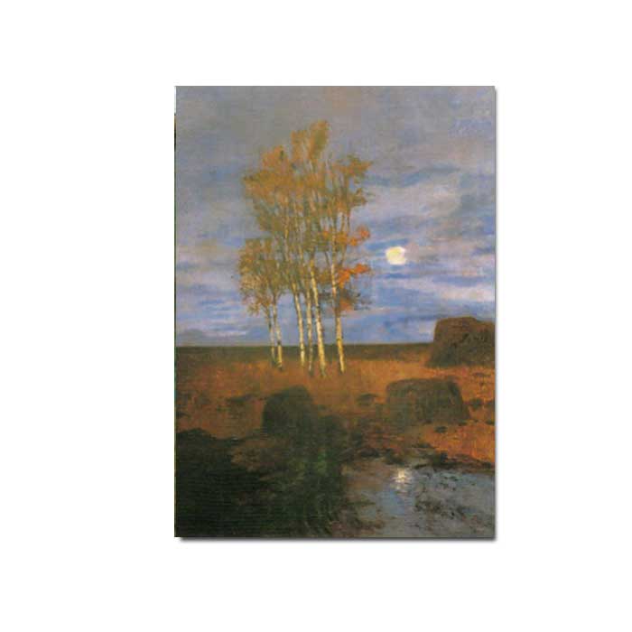 Postkarte Carl Vinnen" Moorlandschaft mit Birken und Mond, 1900 " Herbst,  Kunst 