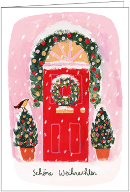 Doppelkarte Weihnachten "Schöne Weihnachten" rote Tür von Louise Mulgrew