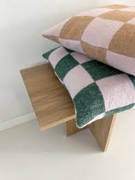 Checkerboard Kissen Schachbrettmuster Grün-Pink , ca. 50 x 50 cm, 100 % Wolle von Maison Deux   