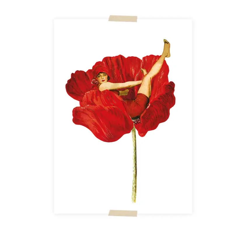 Lylies Postkarte Collage Dame in Mohnblume von Lylies