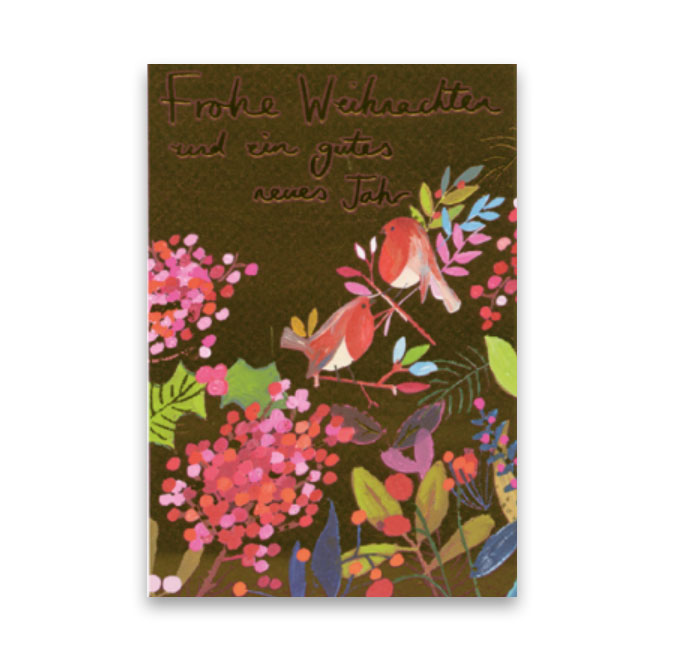 Doppelkarte Weihnachten "Frohe Weihnachten und ein gutes neues Jahr" Vögel