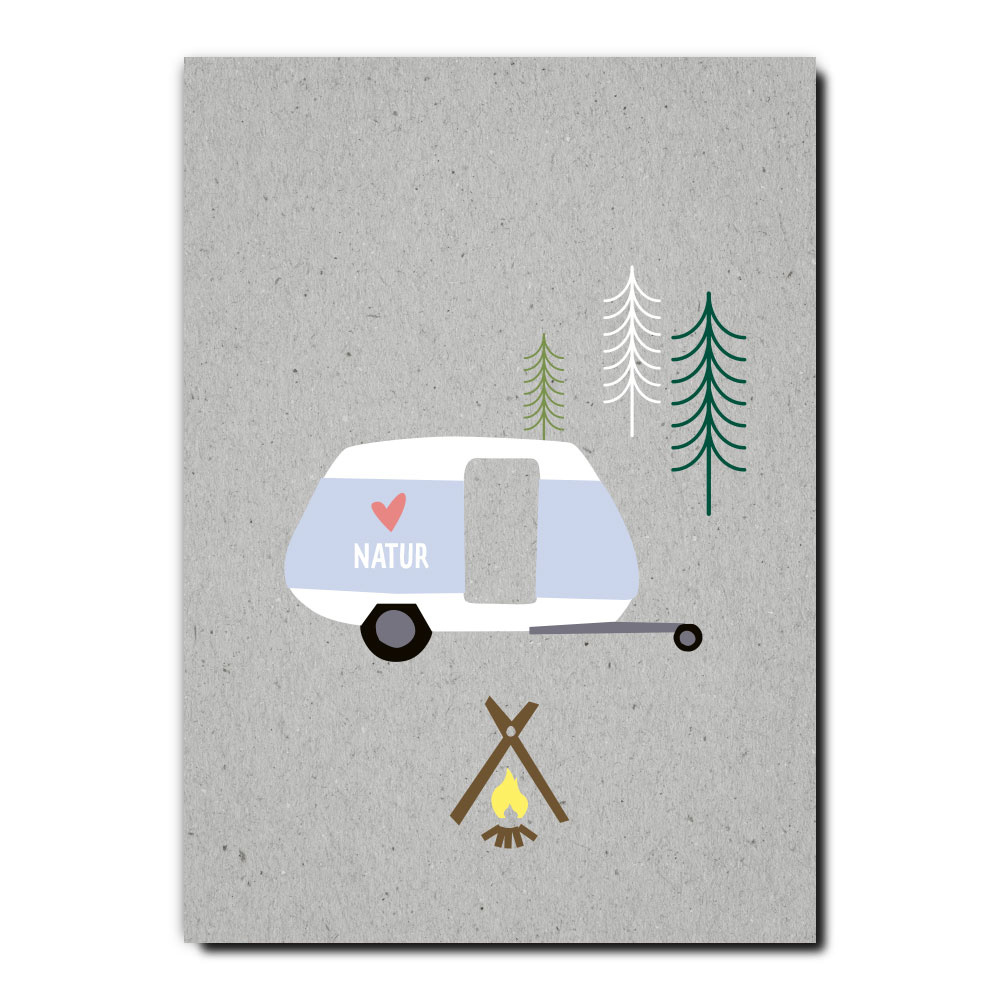 Postkarte Natur Camper - Holzschliffpappe, Wohnwagen von Fritzante