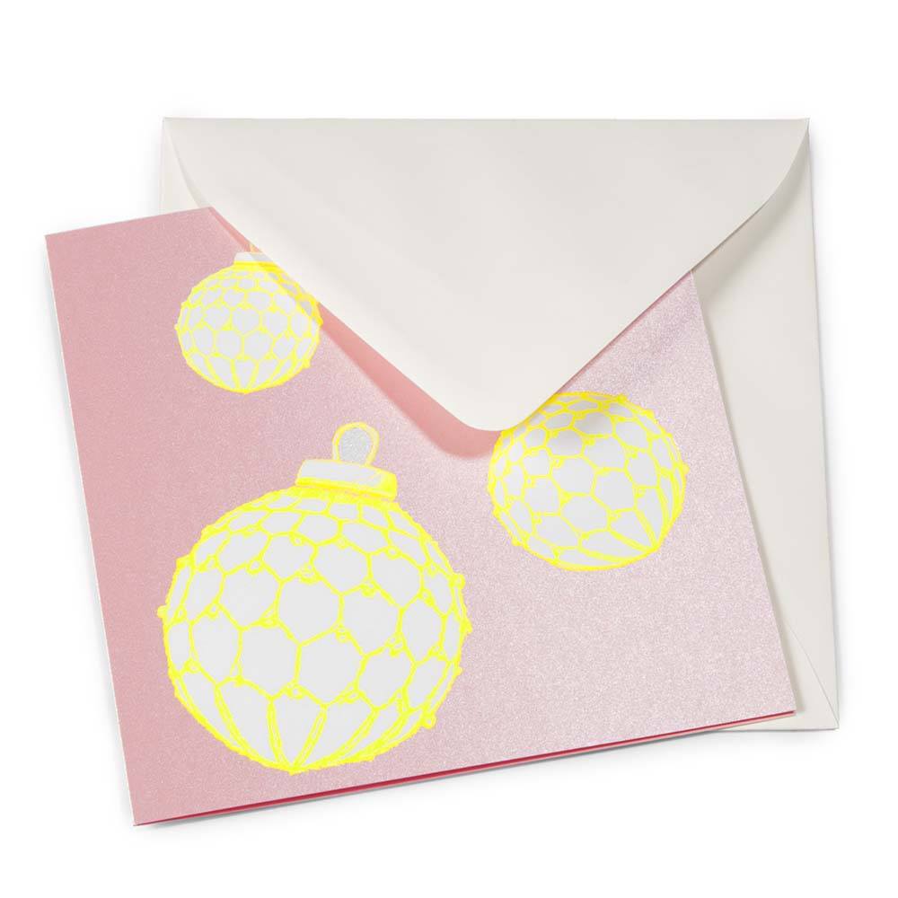 Weihnachtskarte "christmas bauble" neongelb rosa  von Bethge  