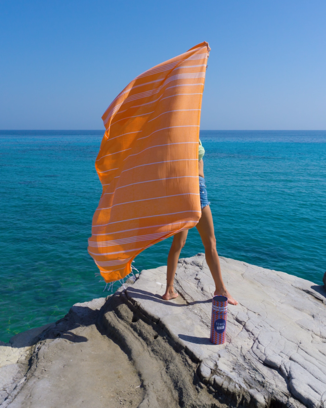 % Strandtuch IPANEMA, Hamamtuch in Geschenkbox, Orange, recycelte Baumwolle, ca.  180 x 100 cm von TOWEL TO GO