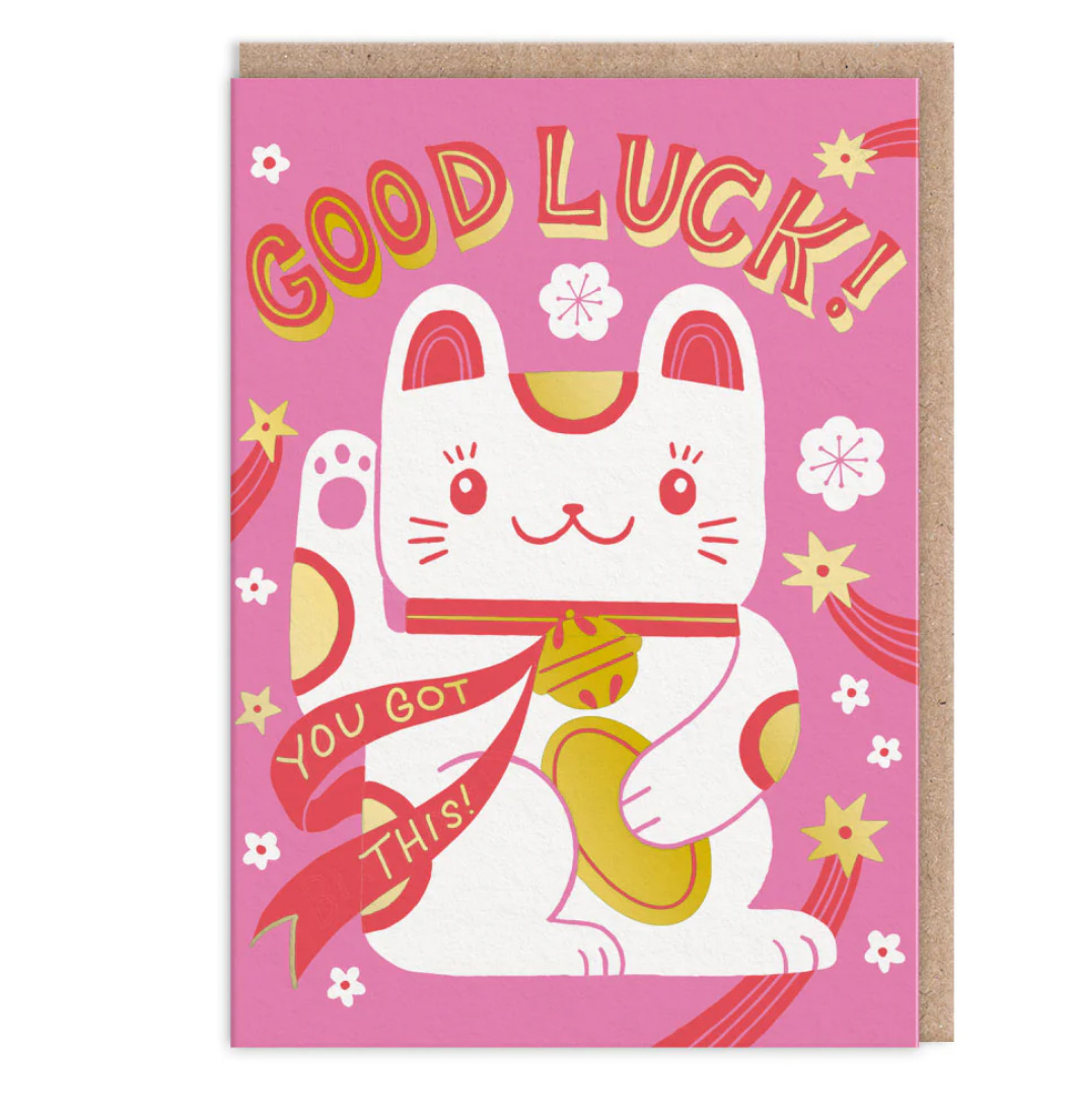 OH DEER Grußkarte Good Luck, Glückskatze
