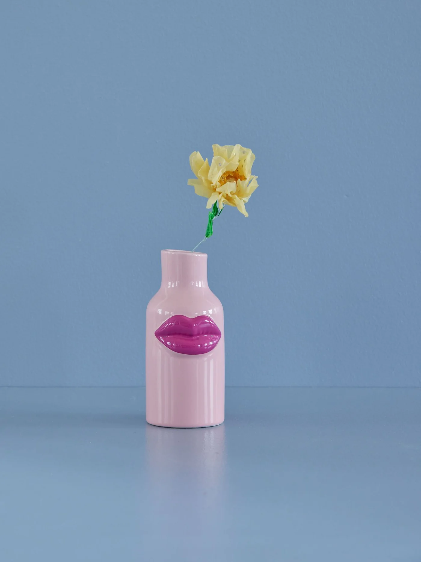 Rice Vase Lippen Pink, Kleine Keramik Vase, ca. 8 x 23 cm