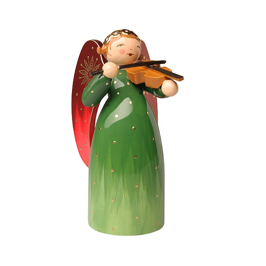 % WENDT & KÜHN ENGEL REICH BEMALT, GRÜN, MIT VIOLINE, Höhe 8,5 cm 