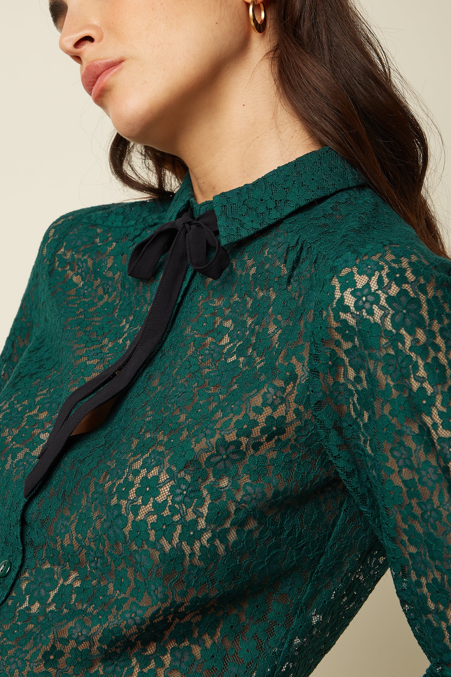 King Louie Elia Blouse Liana Lace, Farbe Botanical Green - Liana Lace, Bluse