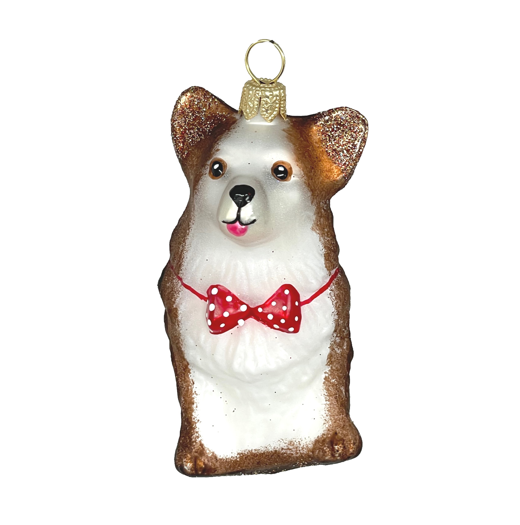 Christbaumkugel Corgi mit roter Schleife, ca. 7,5 cm, Hund, Welsh Corgi Pembroke