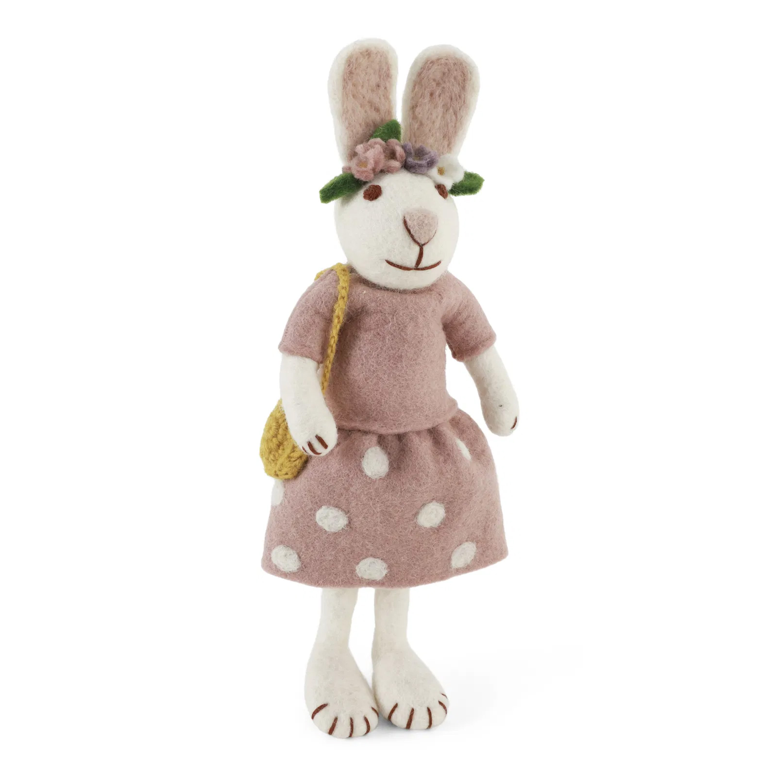 Gry & Sif Hasendame med weiß mit Haarband aus Filz,  ca. 27 cm , Medium White Girly Bunny w/Flower Hair Band