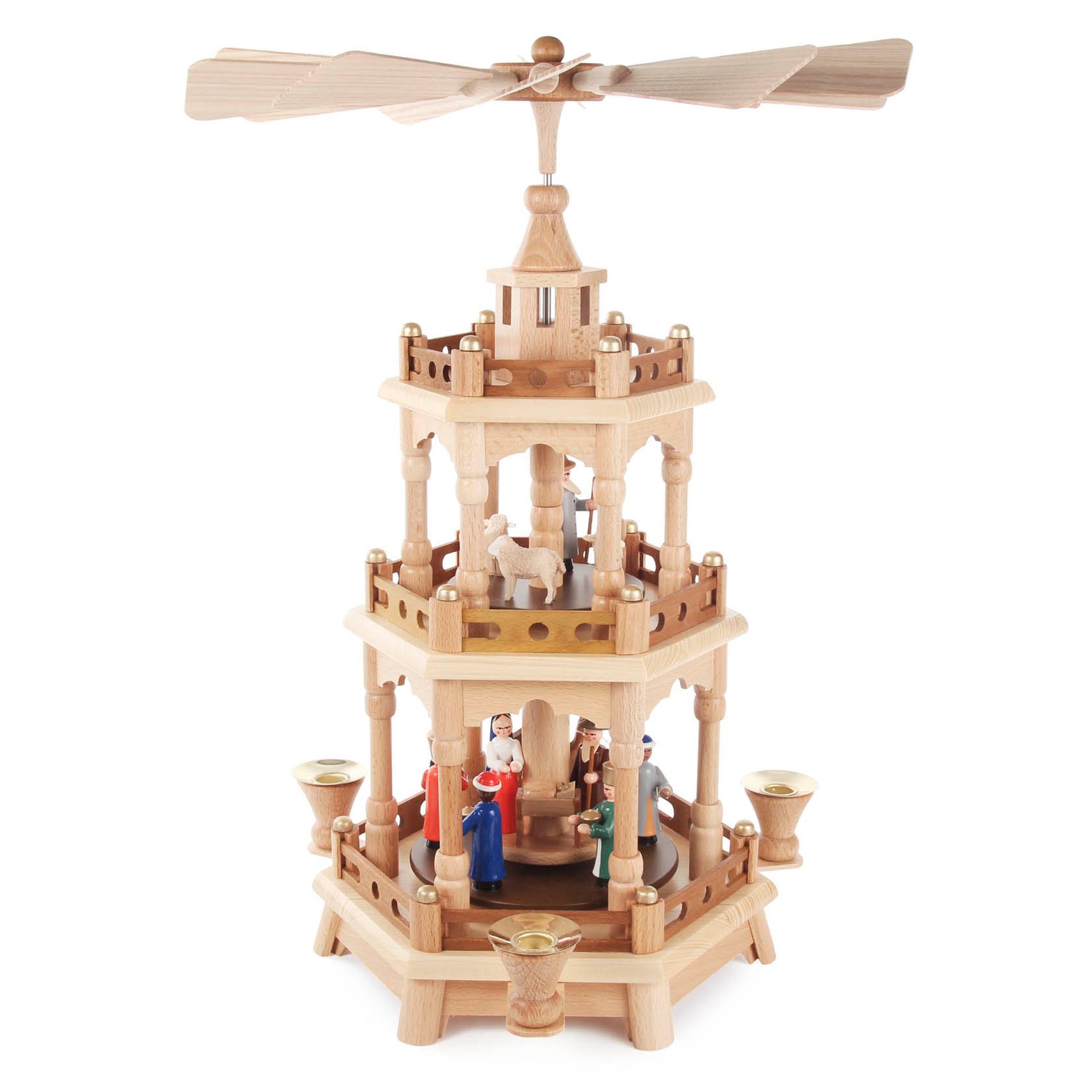 Erzgebirge Pyramide mit Christi Geburt, farbig 2-stöckig, für Kerzen d=14mm,  Weihnachtspyramide , Höhe ca. 42 cm